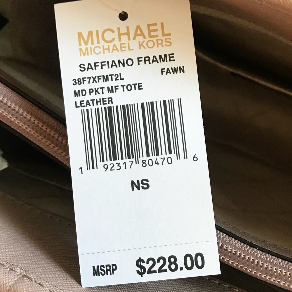 Michael Kors Saffiano Frame Fawn Tote Purse Bag - Picture 6 of 8